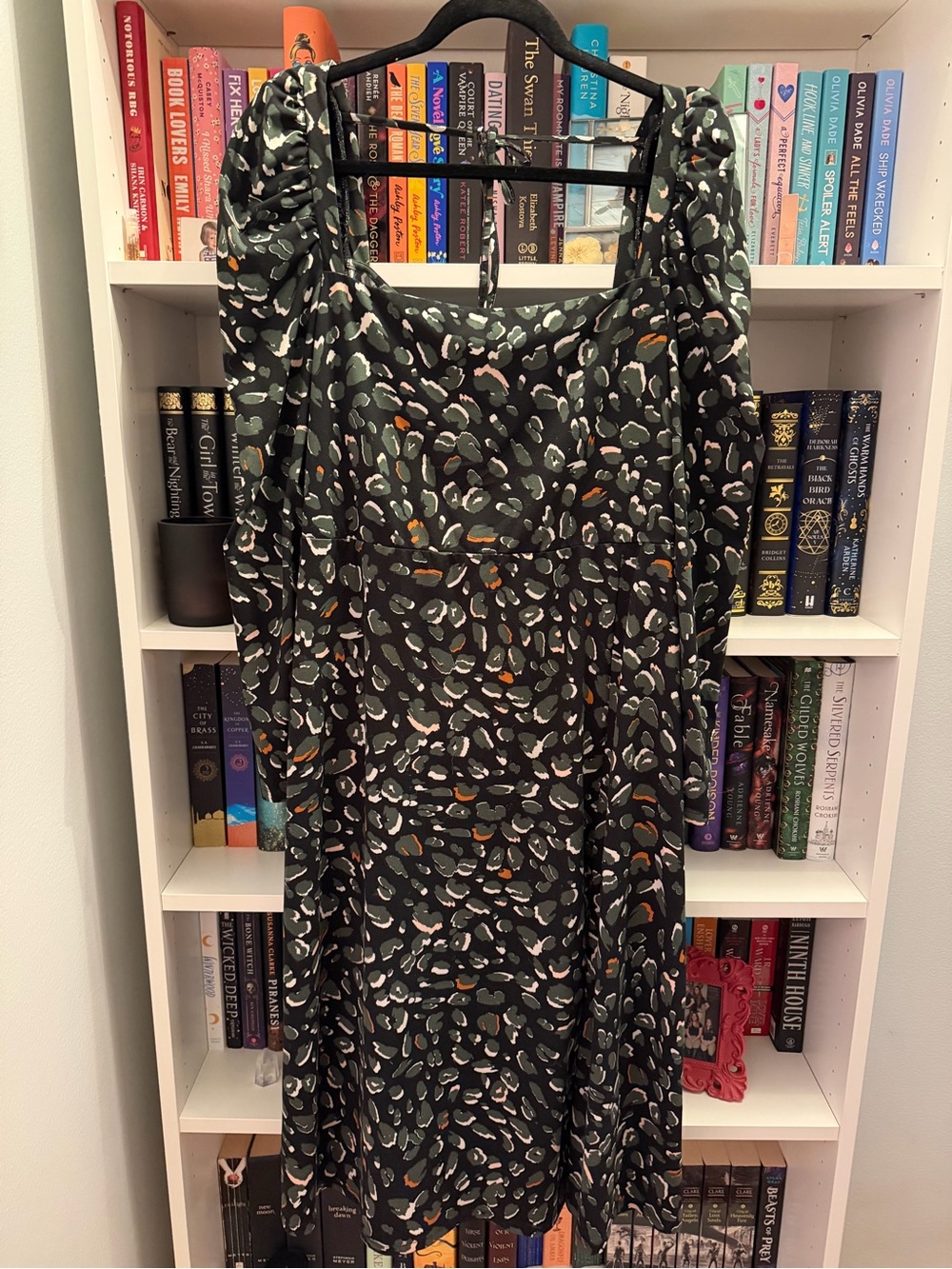 Eloquii Dark Green Printed Midi Dress with Puff Sleeves